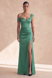 Burgundy Off the Shoulder Long Mermaid Evening Dress with Slit