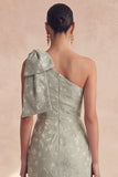 One Shoulder Sage Floral Mermaid Long Bridesmaid Dress with Slit