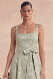 Sage A Line Floral Bowed Long Bridesmaid Dress with Slit