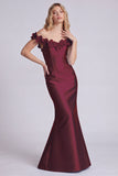 Dark Navy Off the Shoulder Mermaid Long Evening Dress with 3D Flowers