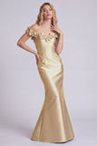 Dark Navy Off the Shoulder Mermaid Long Evening Dress with 3D Flowers