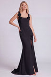 Champagne Mermaid Square Neck 3D Flowers Long Evening Dress with Slit