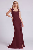 Champagne Mermaid Square Neck 3D Flowers Long Evening Dress with Slit