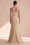 Champagne Mermaid Square Neck 3D Flowers Long Evening Dress with Slit