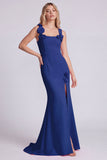 Champagne Mermaid Square Neck 3D Flowers Long Evening Dress with Slit