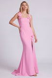 Champagne Mermaid Square Neck 3D Flowers Long Evening Dress with Slit