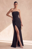 Black Strapless Mermaid 3D Flowers Long Evening Dress with Slit