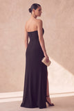 Black Strapless Mermaid 3D Flowers Long Evening Dress with Slit