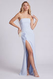 Black Strapless Mermaid 3D Flowers Long Evening Dress with Slit