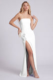 Black Strapless Mermaid 3D Flowers Long Evening Dress with Slit