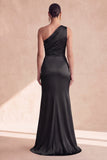 Black One Shoulder Mermaid Cut Out Long Evening Dress with Slit