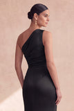 Black One Shoulder Mermaid Cut Out Long Evening Dress with Slit