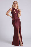 Black One Shoulder Mermaid Cut Out Long Evening Dress with Slit