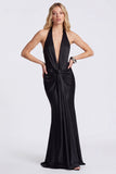 Halter Mermaid Cabernet Ruched Long Evening Dress