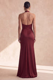 Halter Mermaid Cabernet Ruched Long Evening Dress