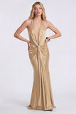 Halter Mermaid Cabernet Ruched Long Evening Dress