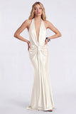Halter Mermaid Cabernet Ruched Long Evening Dress