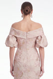 Off the Shoulder Mermaid Pink Flower Jacquard Long Mother Of the Bride Dress