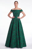 Off the Shoulder Blue A-Line Floral Jacquard Long Mother Of the Bride Dress