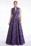 A-Line Green Flower Jacquard V-Neck Long Mother Of the Bride Dress