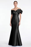 Dusty Blue Satin Off the Shoulder Mermaid Long Mother Of the Bride Dress with 3D Flower