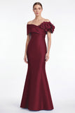 Dusty Blue Satin Off the Shoulder Mermaid Long Mother Of the Bride Dress with 3D Flower