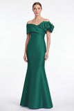 Dusty Blue Satin Off the Shoulder Mermaid Long Mother Of the Bride Dress with 3D Flower
