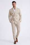 Beige 2 Piece Peak Lapel Double Breasted Men's Suits