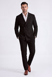 Beige 2 Piece Double Breasted Peak Lapel Men's Business Suits