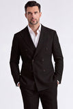 Beige 2 Piece Double Breasted Peak Lapel Men's Business Suits