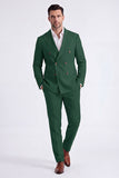 Beige 2 Piece Double Breasted Peak Lapel Men's Business Suits