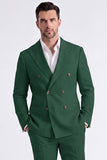 Beige 2 Piece Double Breasted Peak Lapel Men's Business Suits