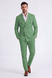 Beige 2 Piece Peak Lapel Double Breasted Men's Suits