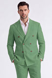 Beige 2 Piece Double Breasted Peak Lapel Men's Business Suits