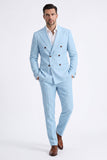 Beige 2 Piece Peak Lapel Double Breasted Men's Suits