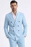 Beige 2 Piece Double Breasted Peak Lapel Men's Business Suits