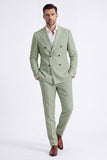 Beige 2 Piece Double Breasted Peak Lapel Men's Business Suits