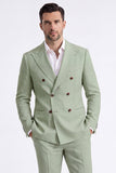 Beige 2 Piece Double Breasted Peak Lapel Men's Business Suits