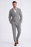 Beige 2 Piece Peak Lapel Double Breasted Men's Suits