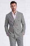 Beige 2 Piece Double Breasted Peak Lapel Men's Business Suits