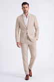 2 Piece Beige Single Breasted Notched Lapel Men's Work Suits