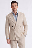 Beige 2 Piece Peak Lapel Double Breasted Men's Suits