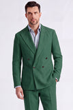 Beige 2 Piece Peak Lapel Double Breasted Men's Suits