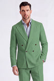 Beige 2 Piece Peak Lapel Double Breasted Men's Suits