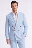 Beige 2 Piece Peak Lapel Double Breasted Men's Suits