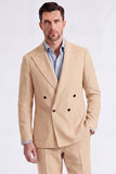 Beige 2 Piece Peak Lapel Double Breasted Men's Suits