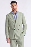 Beige 2 Piece Peak Lapel Double Breasted Men's Suits