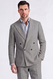 Beige 2 Piece Peak Lapel Double Breasted Men's Suits