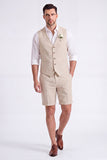 Light Khaki 2 Piece V-Neck Single Breasted Men Short Formal Suits