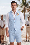 Light Khaki 2 Piece V-Neck Single Breasted Men Short Formal Suits